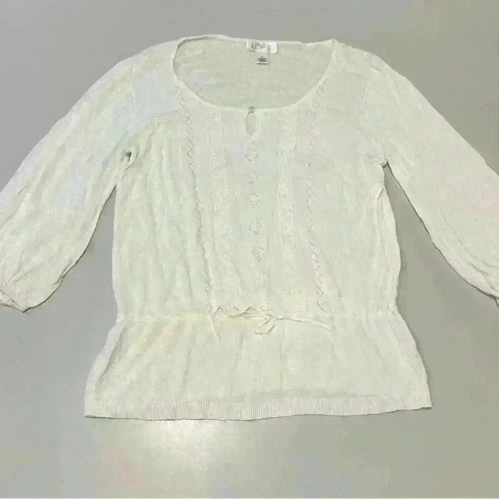 Loft Ivory Thin Sweater 3/4 Sleeves Size Medium